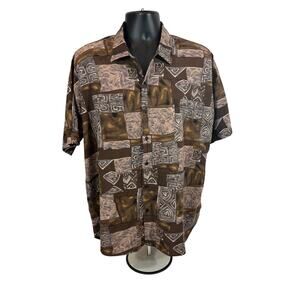 Towncraft Hawaiian Shirt, Men’s, Brown Leaf Fossil Print, XL